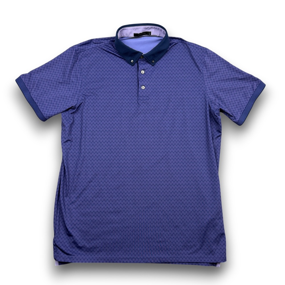 Greyson Polo Shirt Mens L Purple Geometric Button Down‎ Short Sleeve Performance
